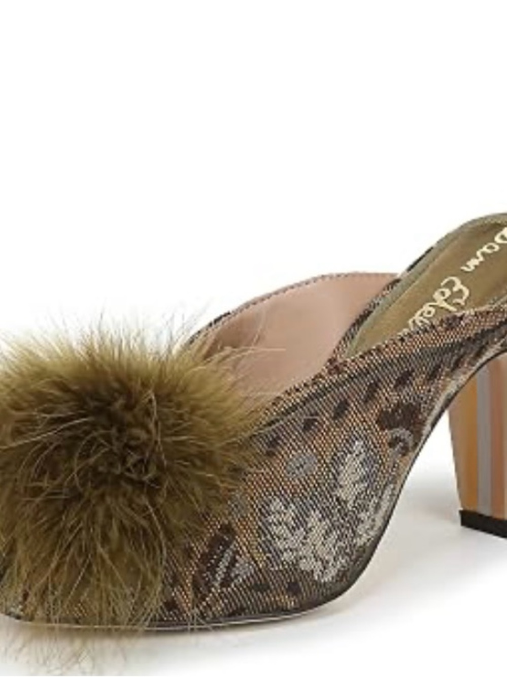 Sam Edelman Olive Green Pom Pom Mules with Patterned Upper